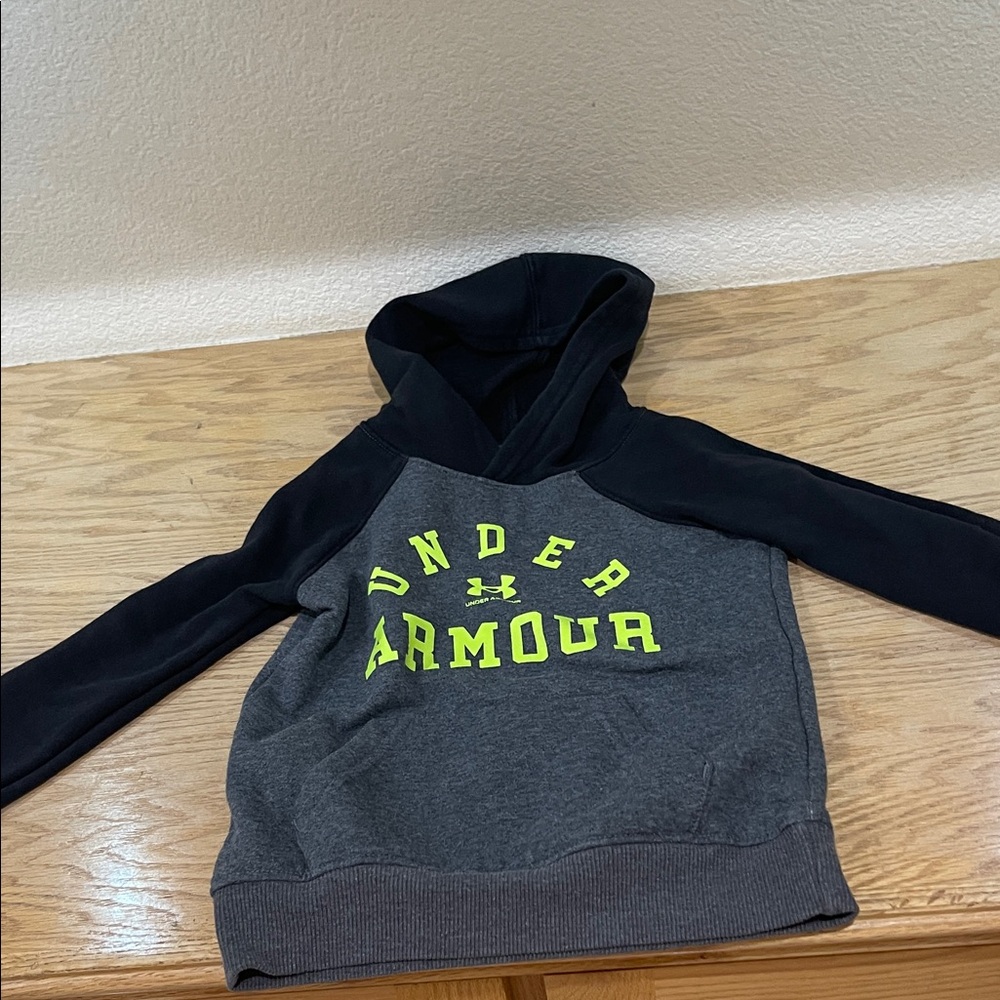Under Armour Kids Hoodie in Charcoal and Black with Bright Yellow Logo